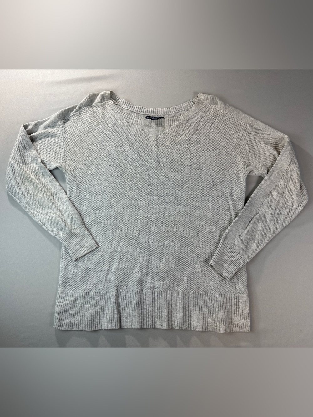 American Eagle Outfitters Crewneck Sweater Small Light Gray Waffle Pattern